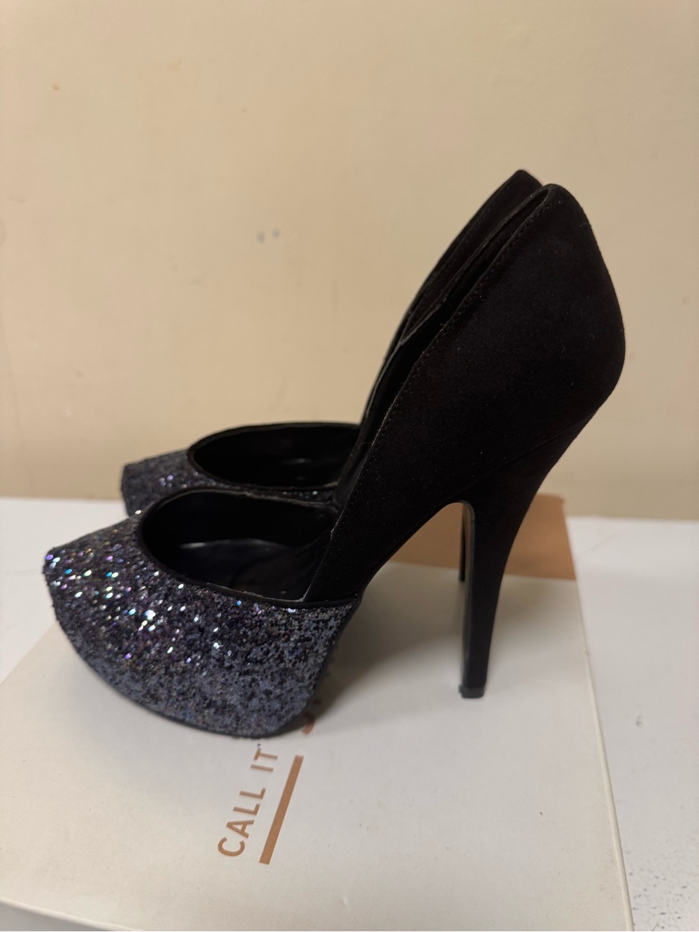 Black and Charcoal Glitter Women's High Heel Pumps - Picture 4 of 5